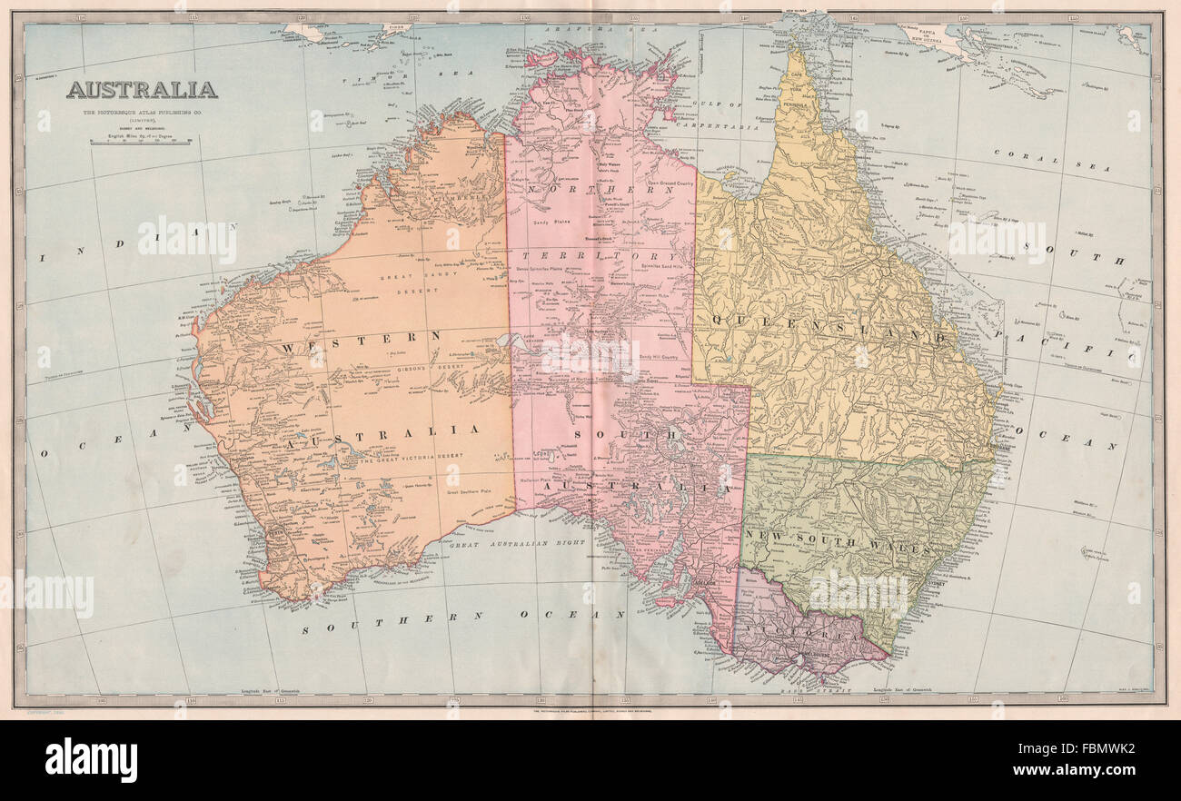 Large map of AUSTRALIA for GARRAN. Shows Northern Territory part of SA, 1888 Stock Photo