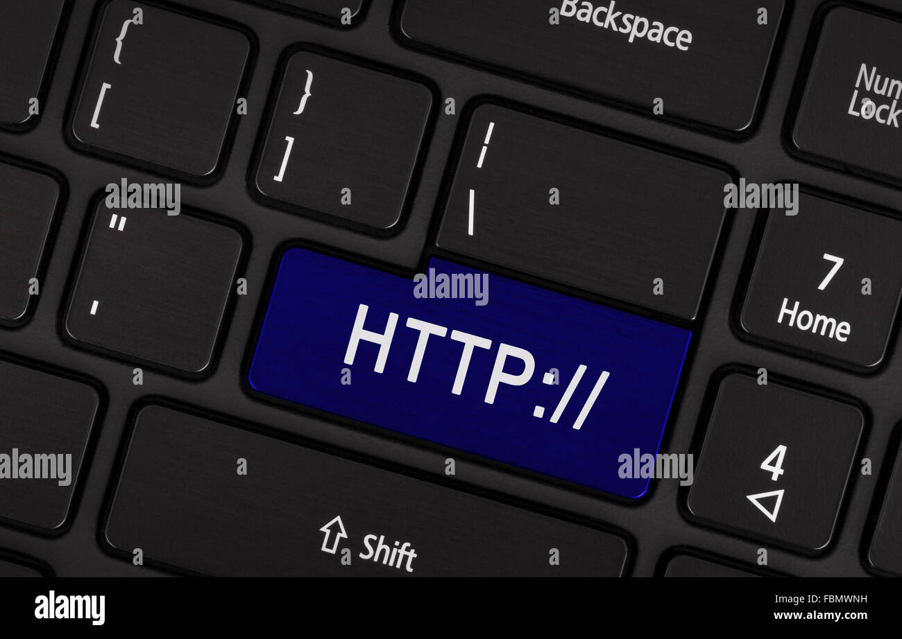 Blue http button on black keyboard background Stock Photo - Alamy