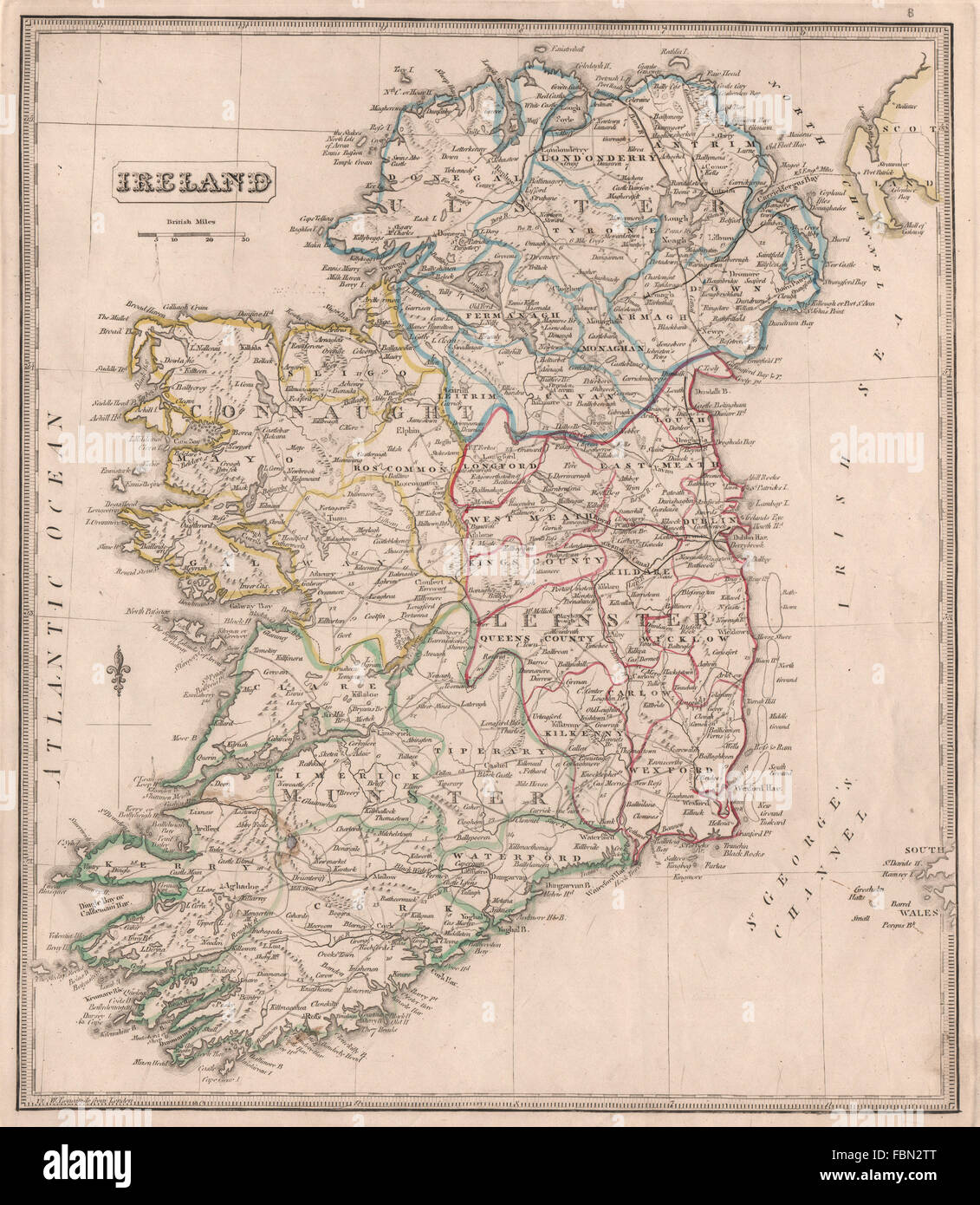 IRELAND w/ provinces counties canals. Original outline colour. JOHNSON, 1850 map Stock Photo Alamy