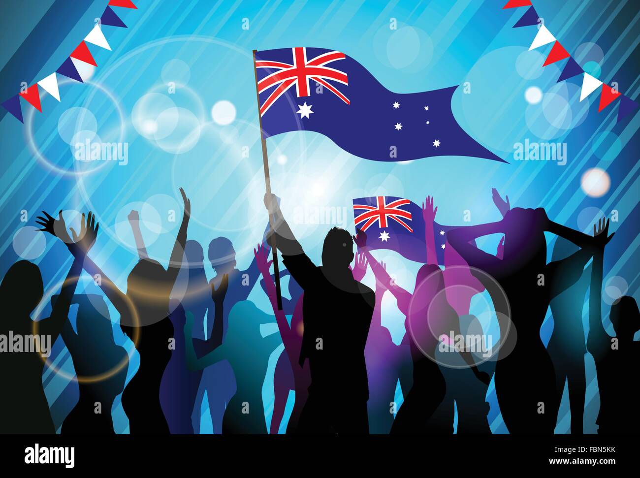 People Group Silhouette Crowd Hold Flag  Australia Day Party Stock Vector