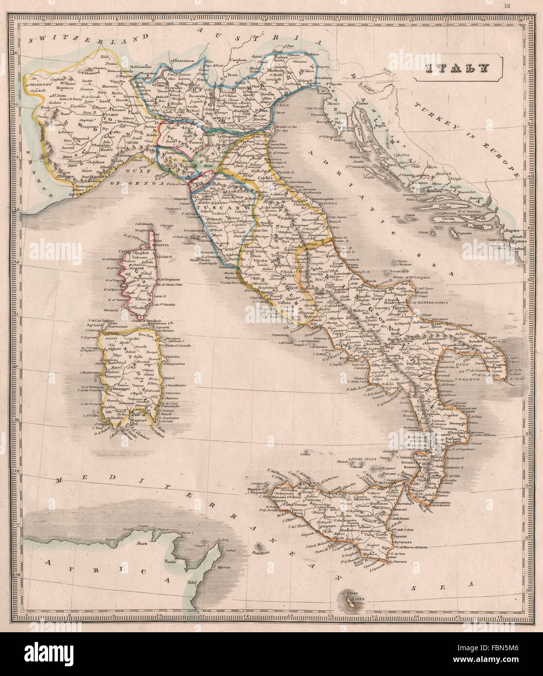 ITALY pre-unification. Kingdom of Sardinia. Papal States &c. JOHNSON, 1850 map Stock Photo