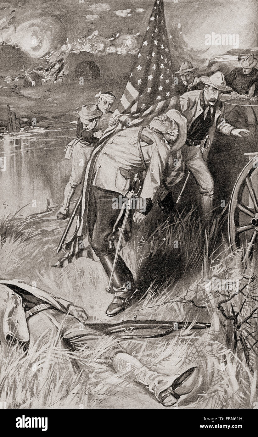 The death of Emerson Hamilton Liscum at the Battle of Tientsin, China, during the Boxer Rebellion.   1841 –1900.  Colonel Emerson Hamilton Liscum, 1841 – 1900.  U.S. Army officer. Stock Photo