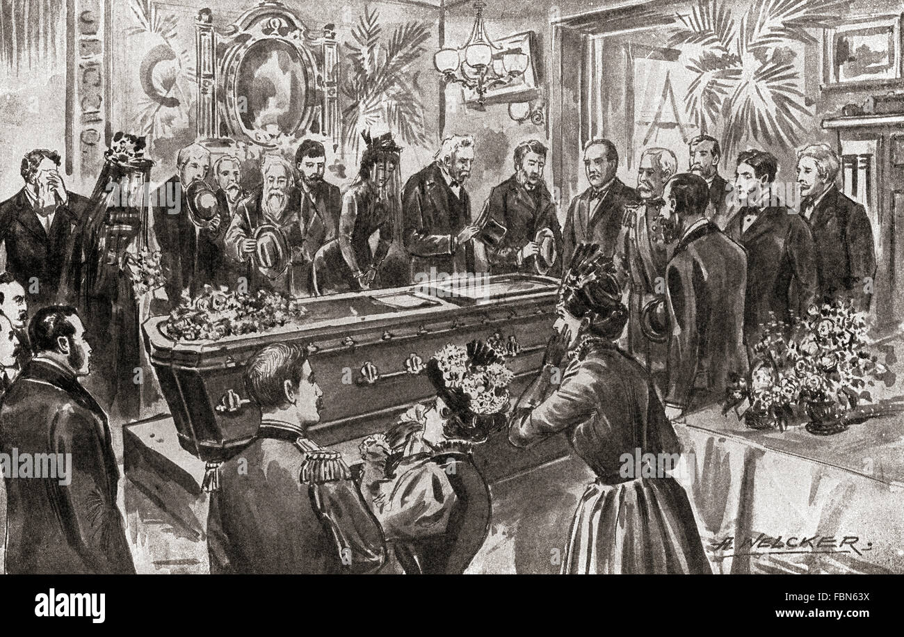 The death of Benjamin Harrison in 1901, scene in the parlor of the Harrison home in Indianapolis, United States of America. Benjamin Harrison, 1833 – 1901.  23rd President of the United States. Stock Photo