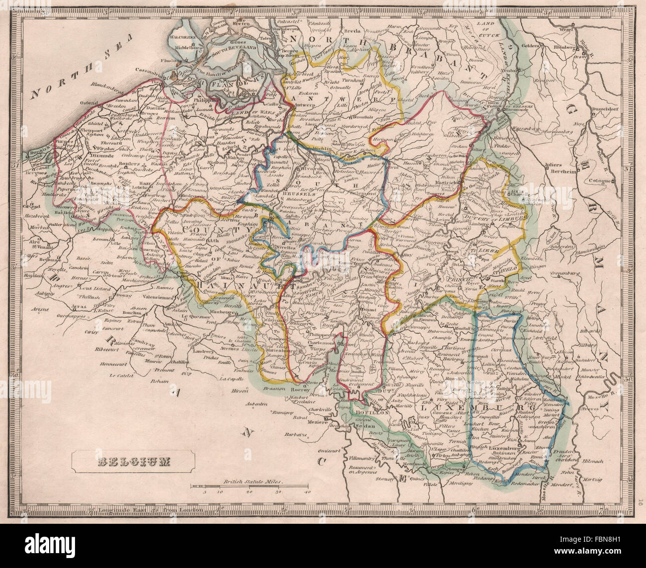 BELGIUM/Luxemburg. County of Hainault.Principality of Stavelo. JOHNSON, 1850 map Stock Photo