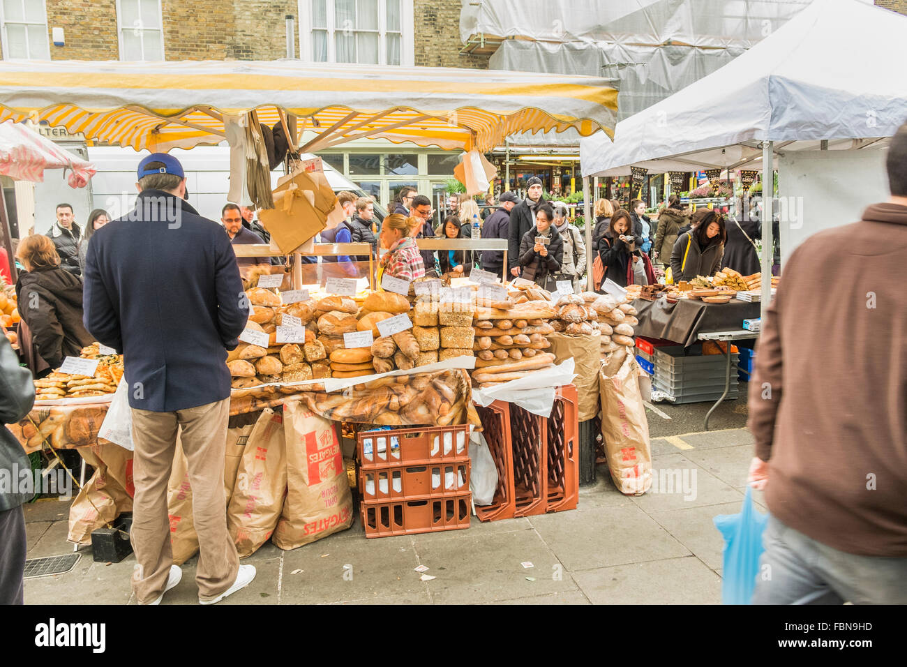 artisan bakery produce on sale at portobello road market, notting hill