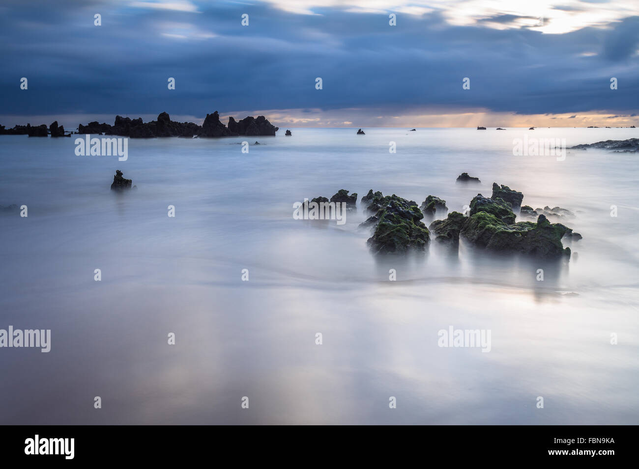 Trengandin - Helgueras Beach by dawn. Noja, Cantabria, Spain. Stock Photo