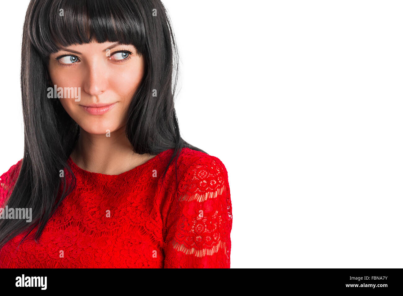 Portrait of a beautiful young smiling woman on a white background Stock ...