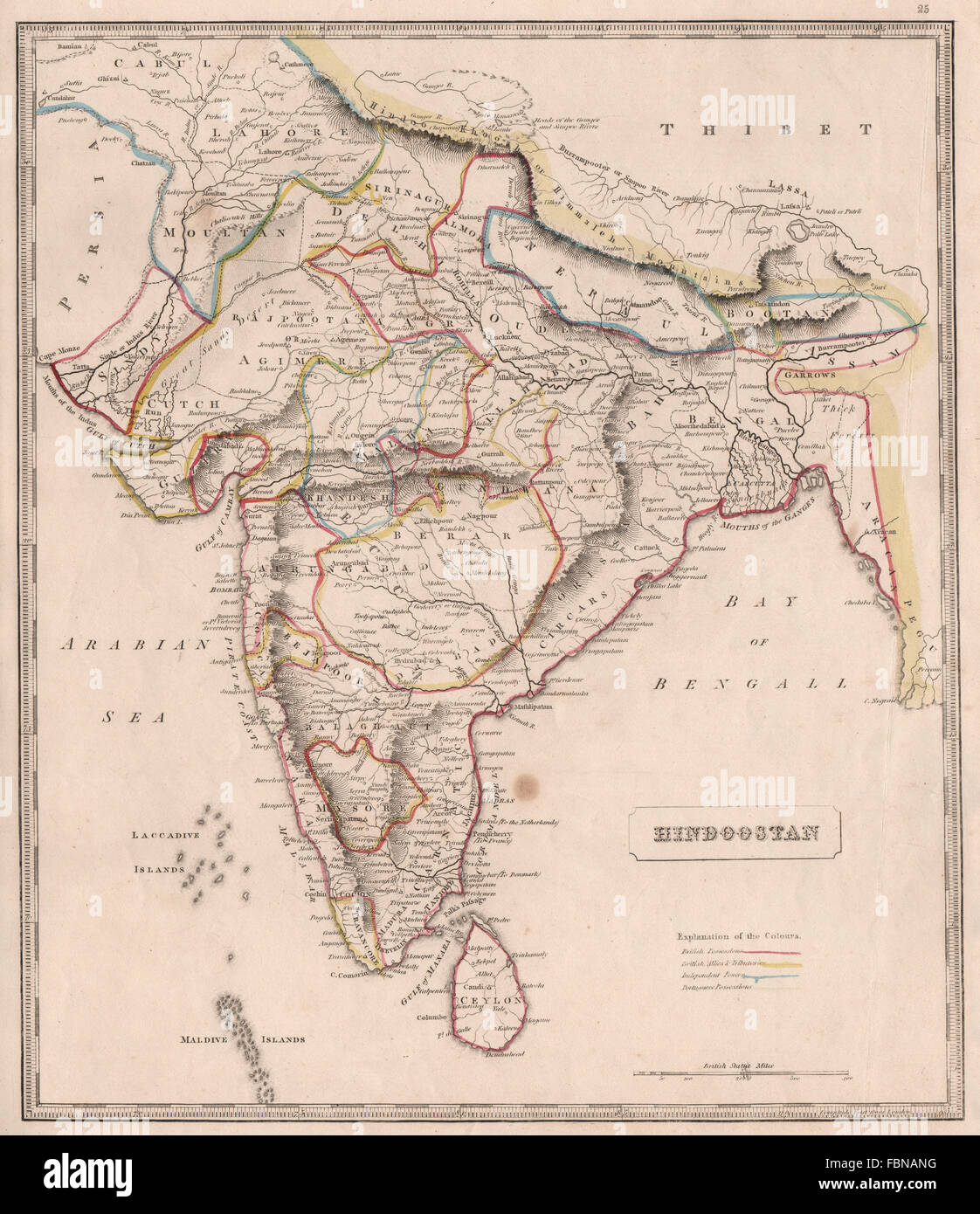 HINDOOSTAN. British India. possessions/allies. Independent. JOHNSON, 1850 map Stock Photo