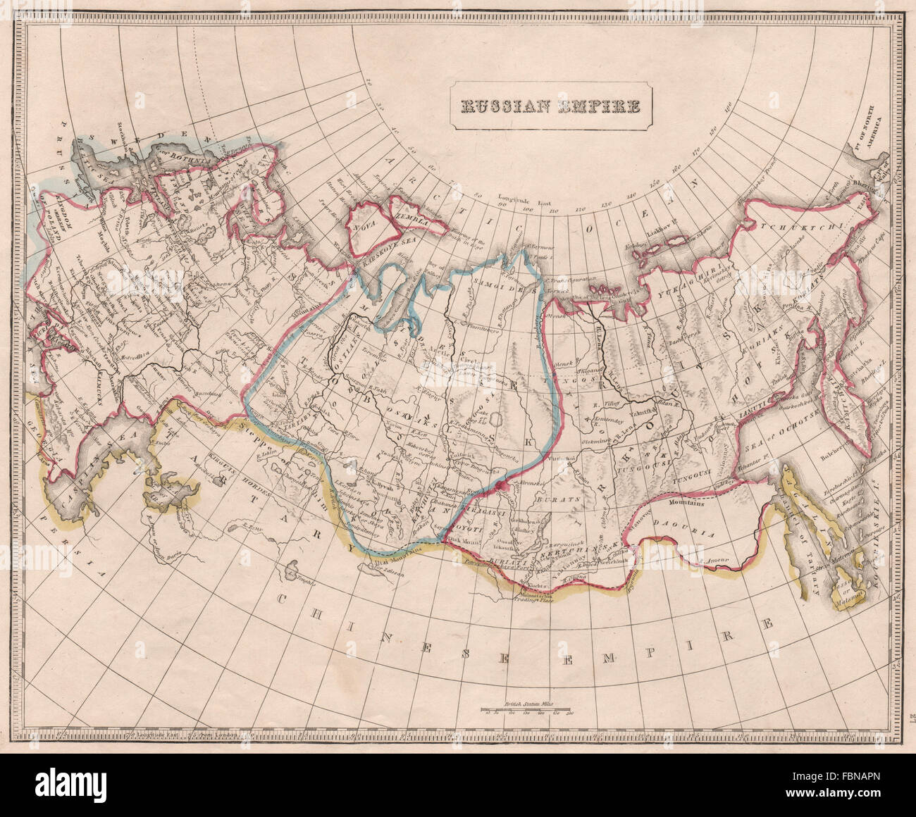 RUSSIAN EMPIRE. In Europe. Siberia. Tobolsk. Irkoutsk. OOC. JOHNSON, 1850 map Stock Photo
