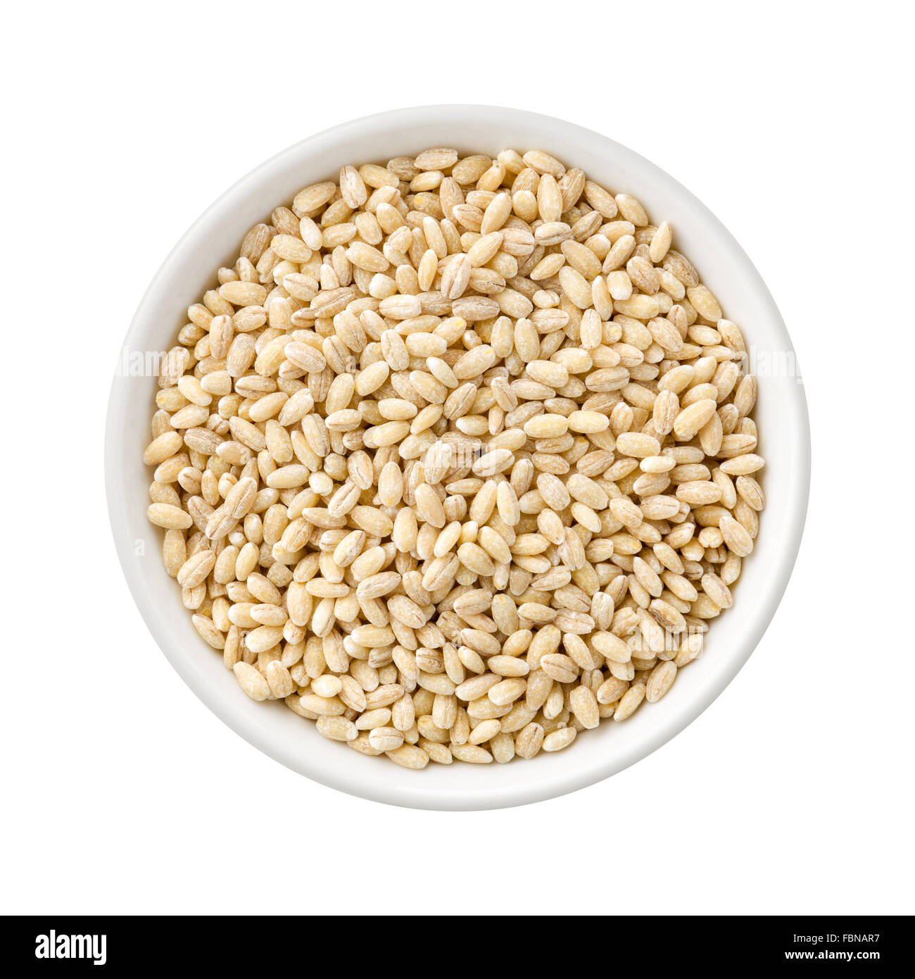 Overhead View of Uncooked Natural Pearled Barley Stock Photo
