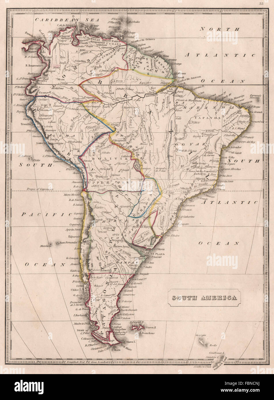 SOUTH AMERICA Brazil Colombia inc Venezuela La Plata Bolivia. JOHNSON, 1850 map Stock Photo