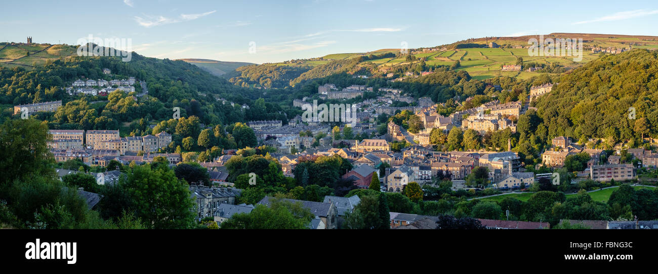 Panoramic photograph of Hebden Bridge, a small market town in West Yorkshire, England. Stock Photo