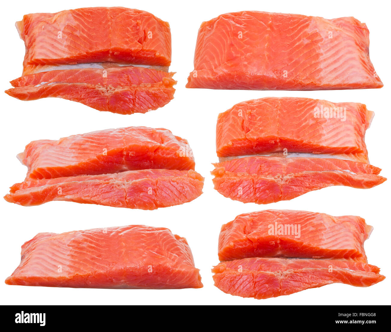 set from slightly salted trout red fish fillet pieces isolated on white ...