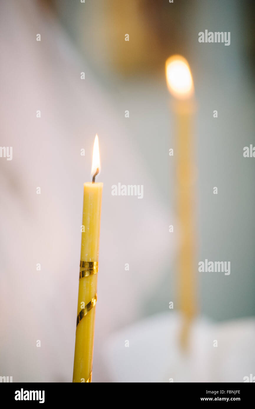 burning thin candle during christening Orthodox baptism Stock Photo Alamy