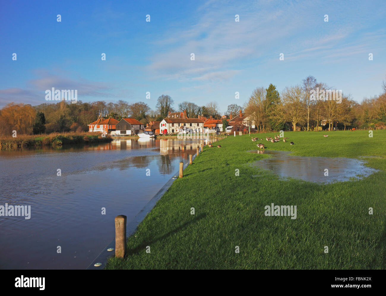A view of the River Bure on the Norfolk Broads at Coltishall, Norfolk, England, United Kingdom. Stock Photo