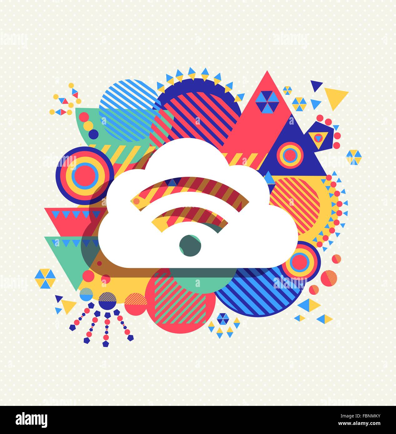 RSS feed cloud computing icon poster design with colorful vibrant geometry shapes background. Social media concept. EPS10 vector Stock Vector