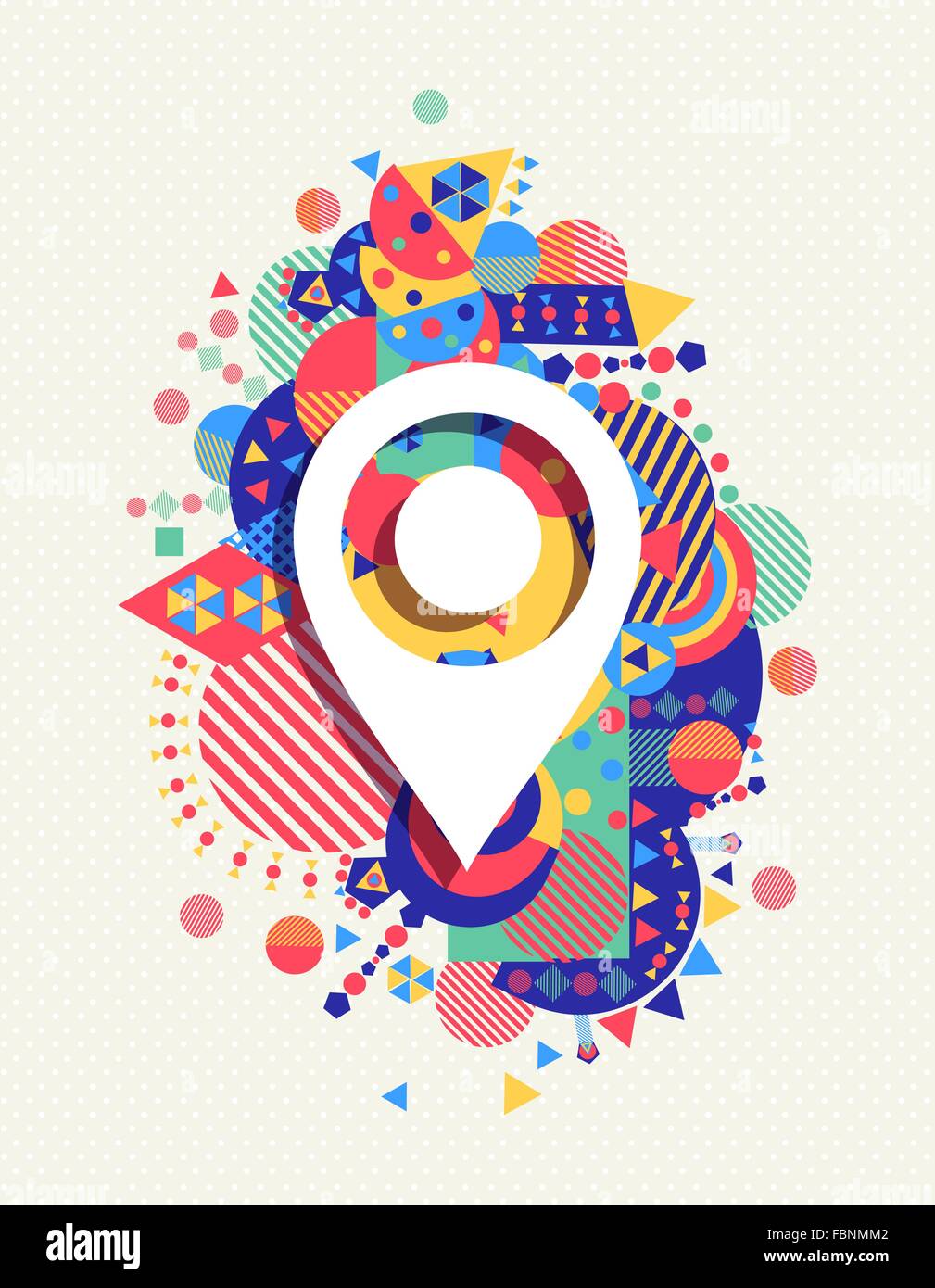 Gps pointer map icon poster design with colorful vibrant geometry shapes background. Social media concept. EPS10 vector. Stock Vector
