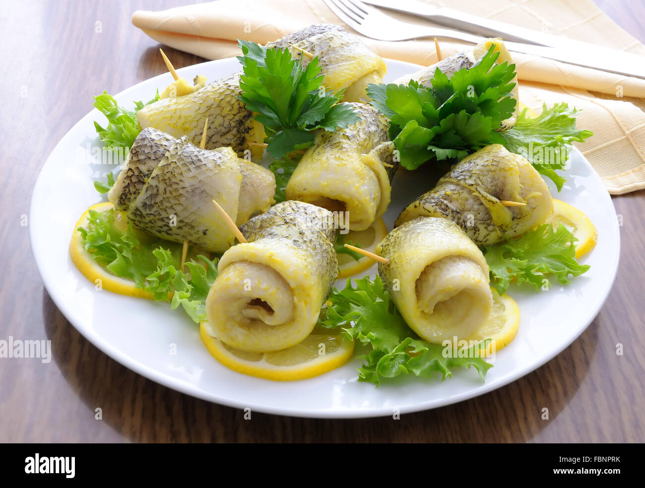 Rolls of fish (Shad) marinated in beer Stock Photo Alamy