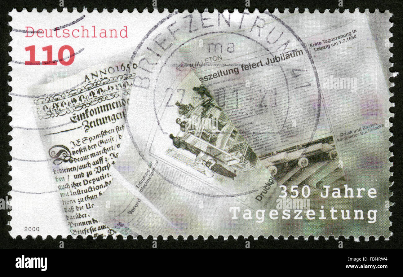 Germany, post mark,stamp, 350 years Tageszeitung, newspaper Stock Photo
