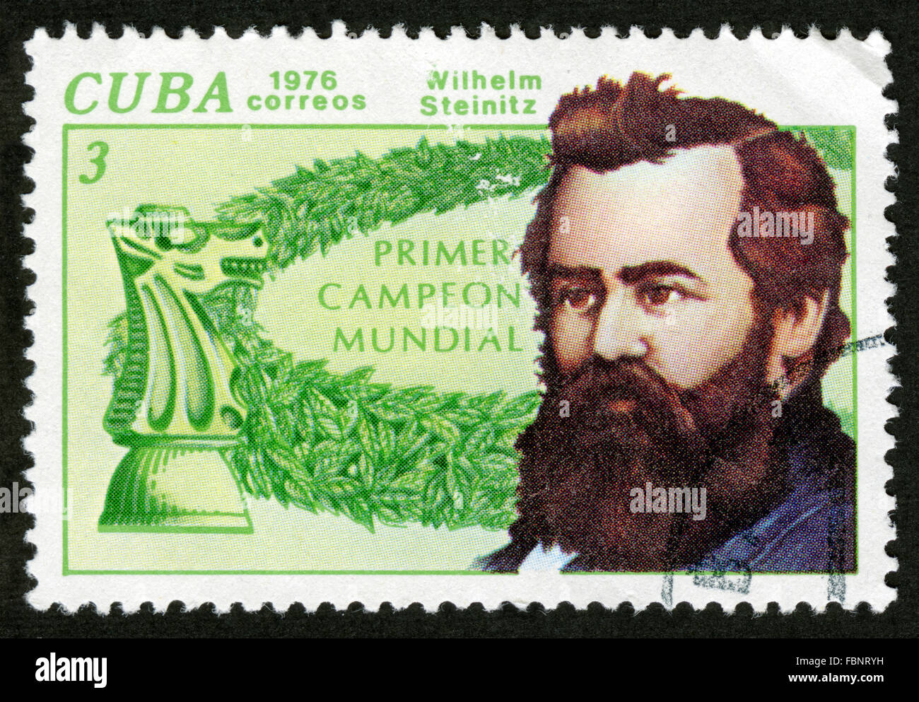 Cuba,1976,post mark,stamp. Wilhelm Steinitz ,Chess Stock Photo