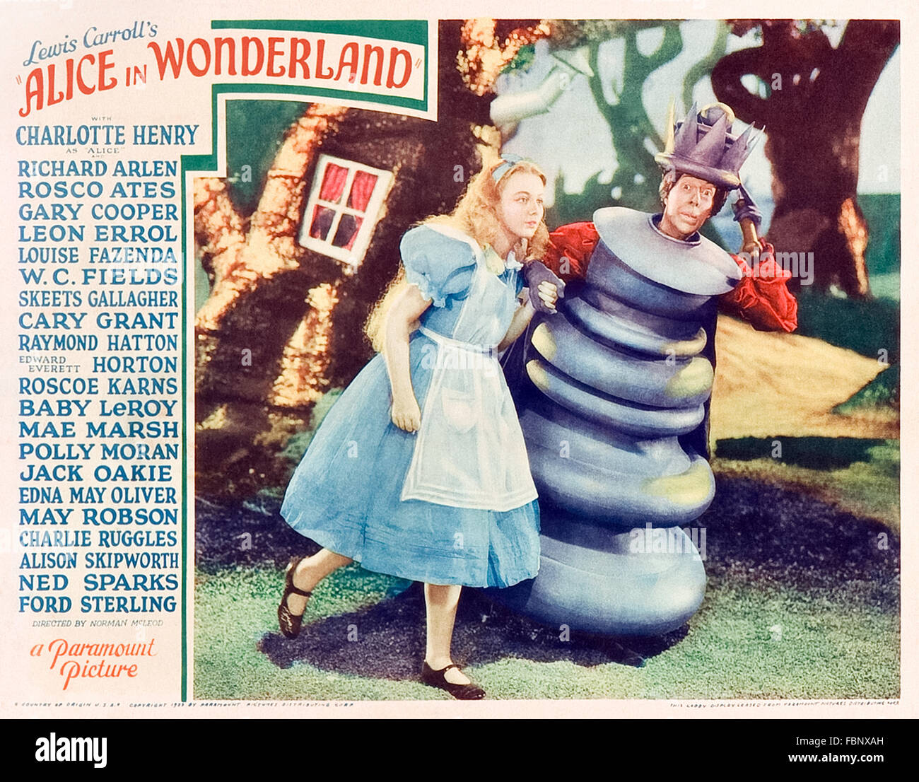Alice with the Red Queen from lobby card promoting Alice in Wonderland (1933) directed by Norman Z. McLeod and Hugh Harman an all-star film adaption of Lewis Carroll's book. Stock Photo