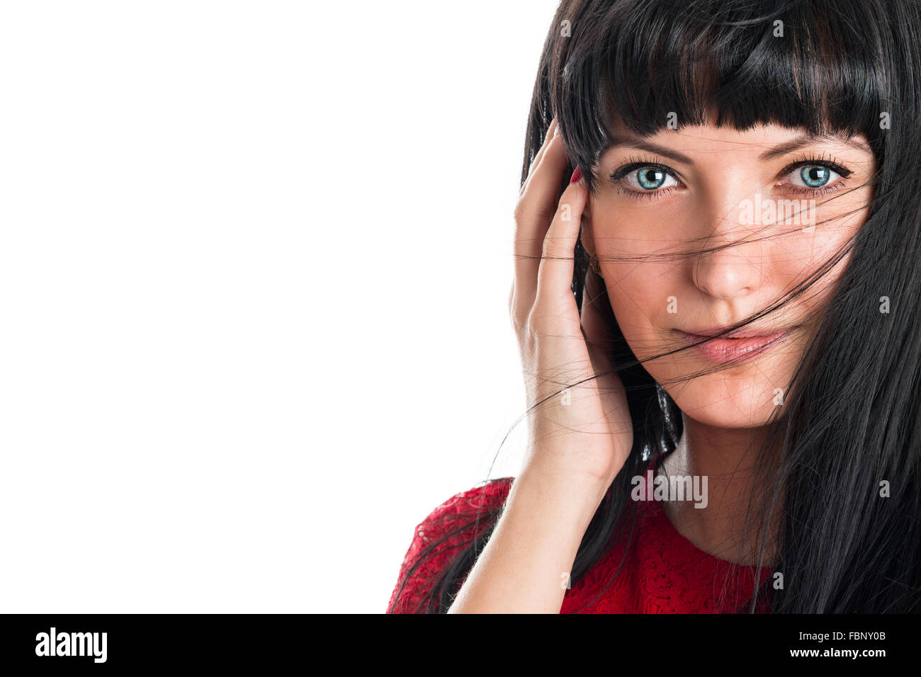 Portrait of a beautiful young smiling woman on a white background Stock ...