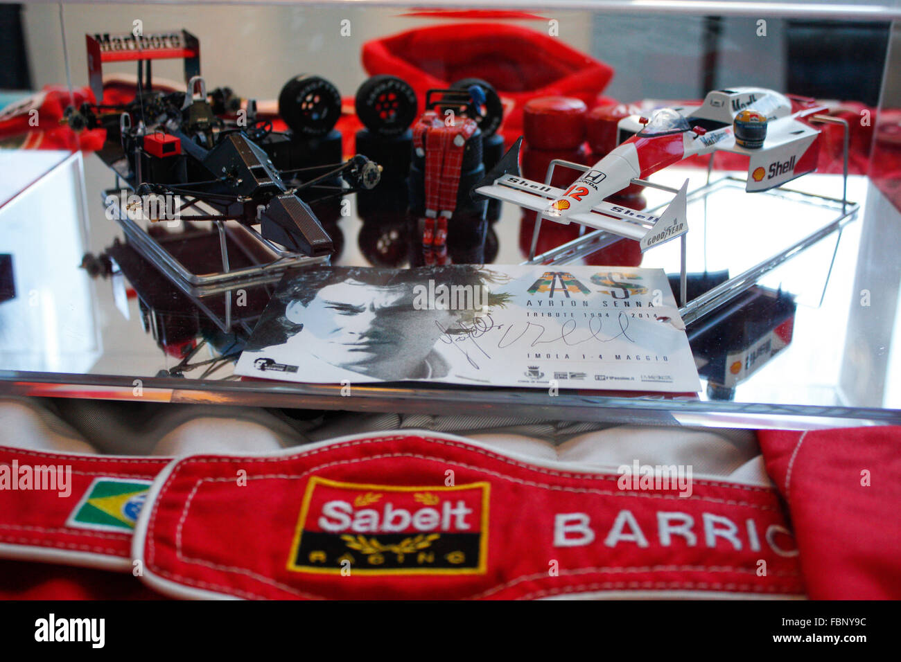 Torino, Italy. 17th Jan, 2016. Ayrton Senna memory with plane displays during modeling exhibiton at Grugliasco, near Torino, a weekend dedicated to the static and dynamic modeling, with flight simulation. © Cycle For Water Campaign/Alamy Live News Stock Photo