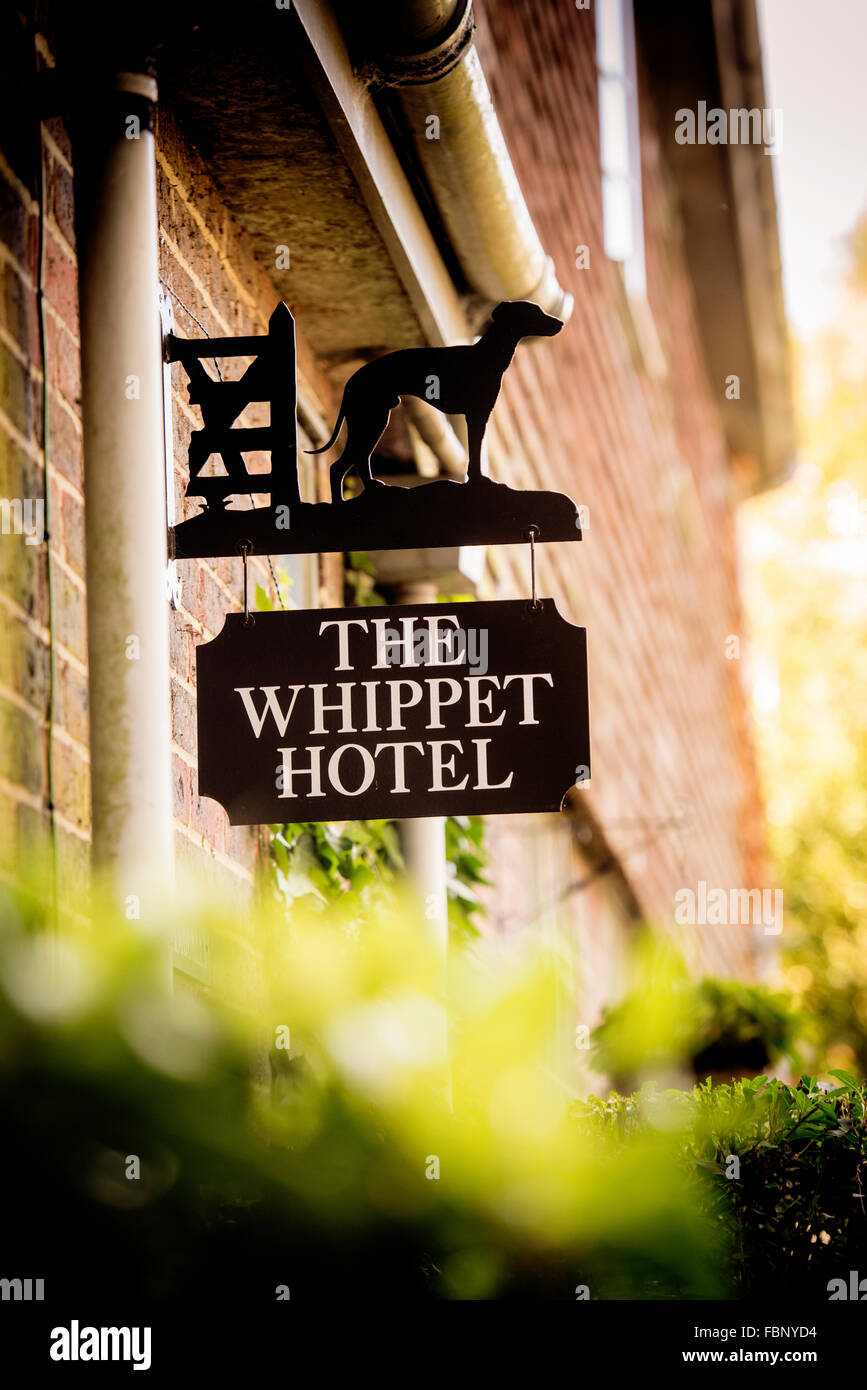 Signage at the Whippet Hotel in West Sussex, UK. Stock Photo