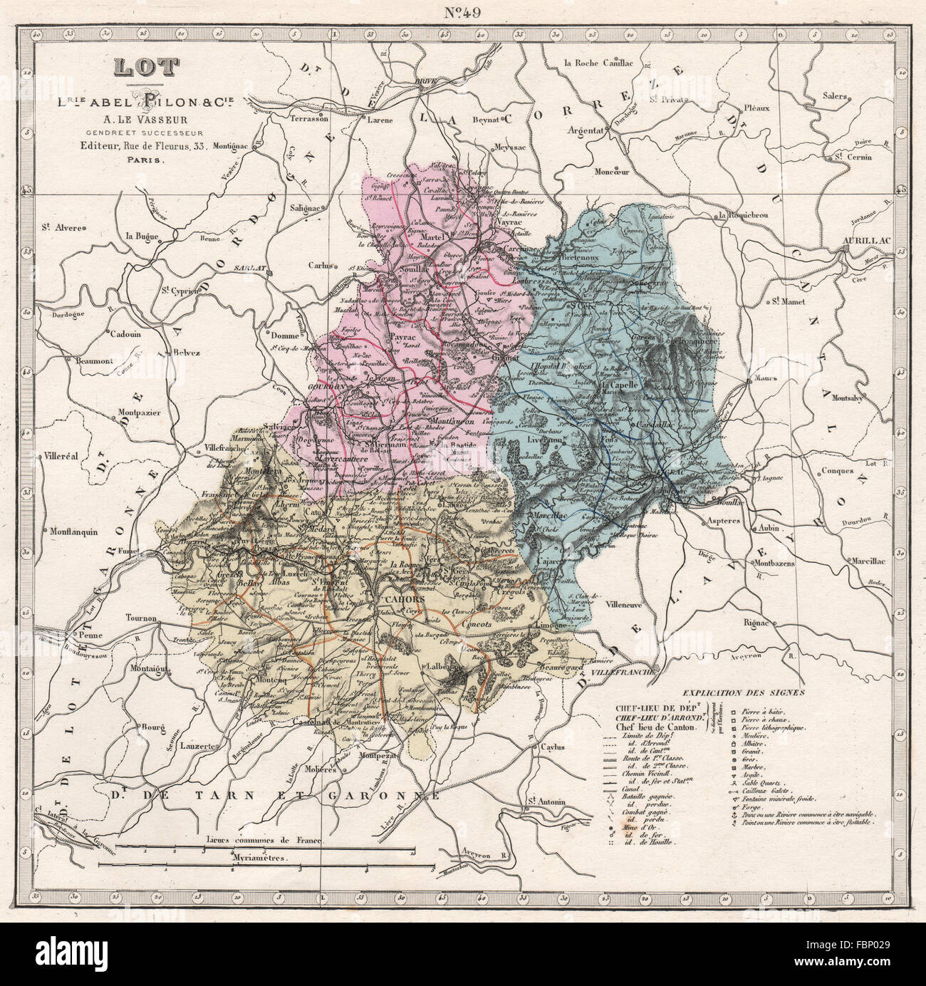 Lot Department Map LOT department showing battles/dates, resources & minerals. LE VASSEUR ...
