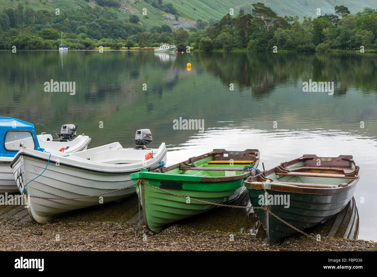 Rowing boats moored at Ullswater Stock Photo - Alamy