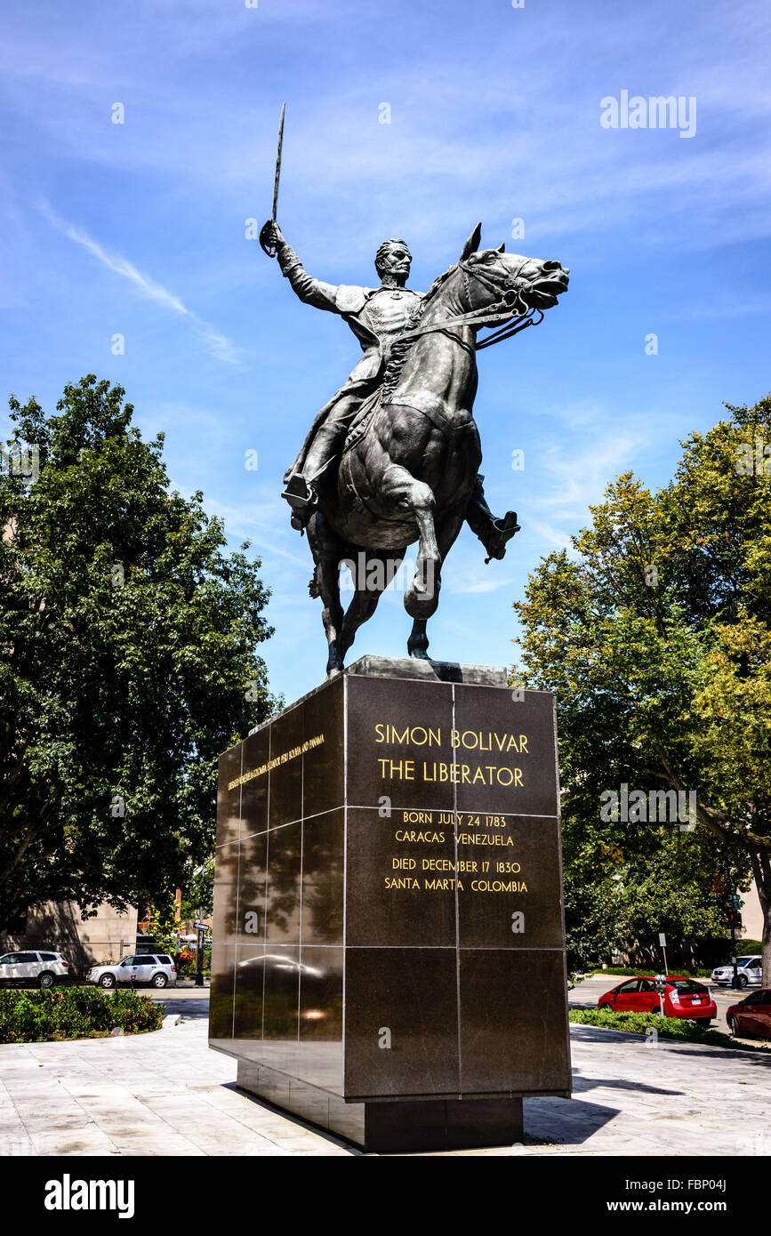 Equestrian of General Simon Bolivar, 18th Street and Virginia Avenue NW, Washington DC Stock Photo