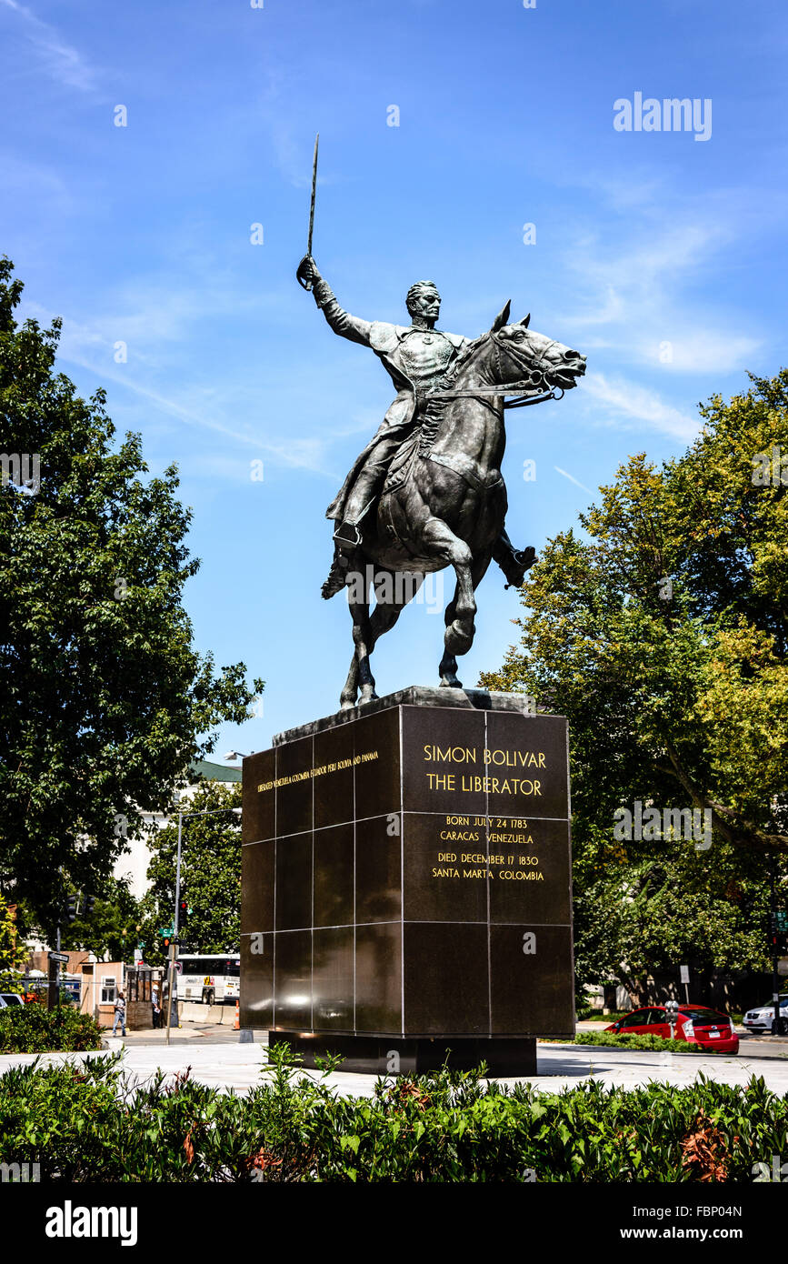 Equestrian of General Simon Bolivar, 18th Street and Virginia Avenue NW, Washington DC Stock Photo