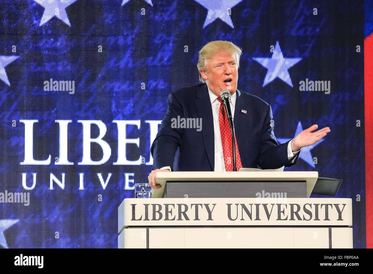 Lynchburg, Virginia, USA. 18th January, 2016. Donald Trump Speaking @ Liberty University Credit:  Mark East/Alamy Live News Stock Photo