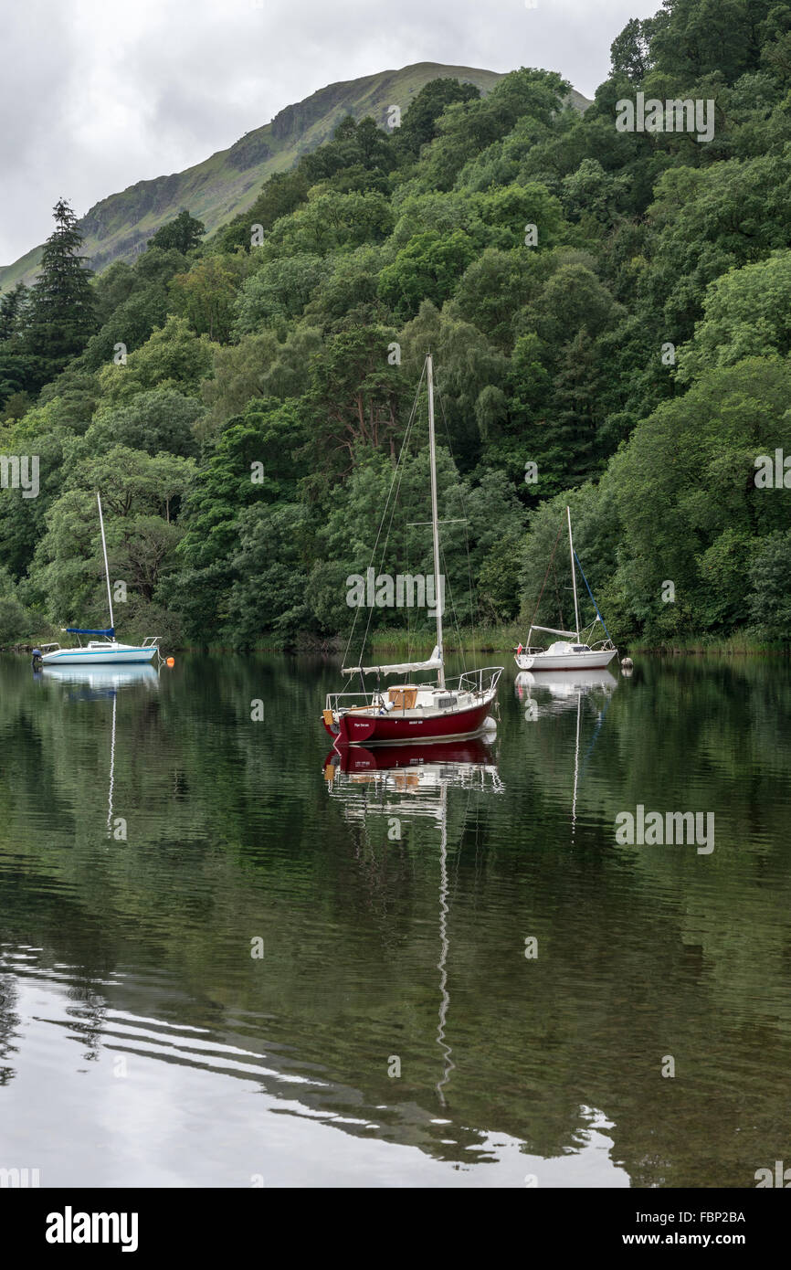 Boats moored at Ullswater Stock Photo - Alamy