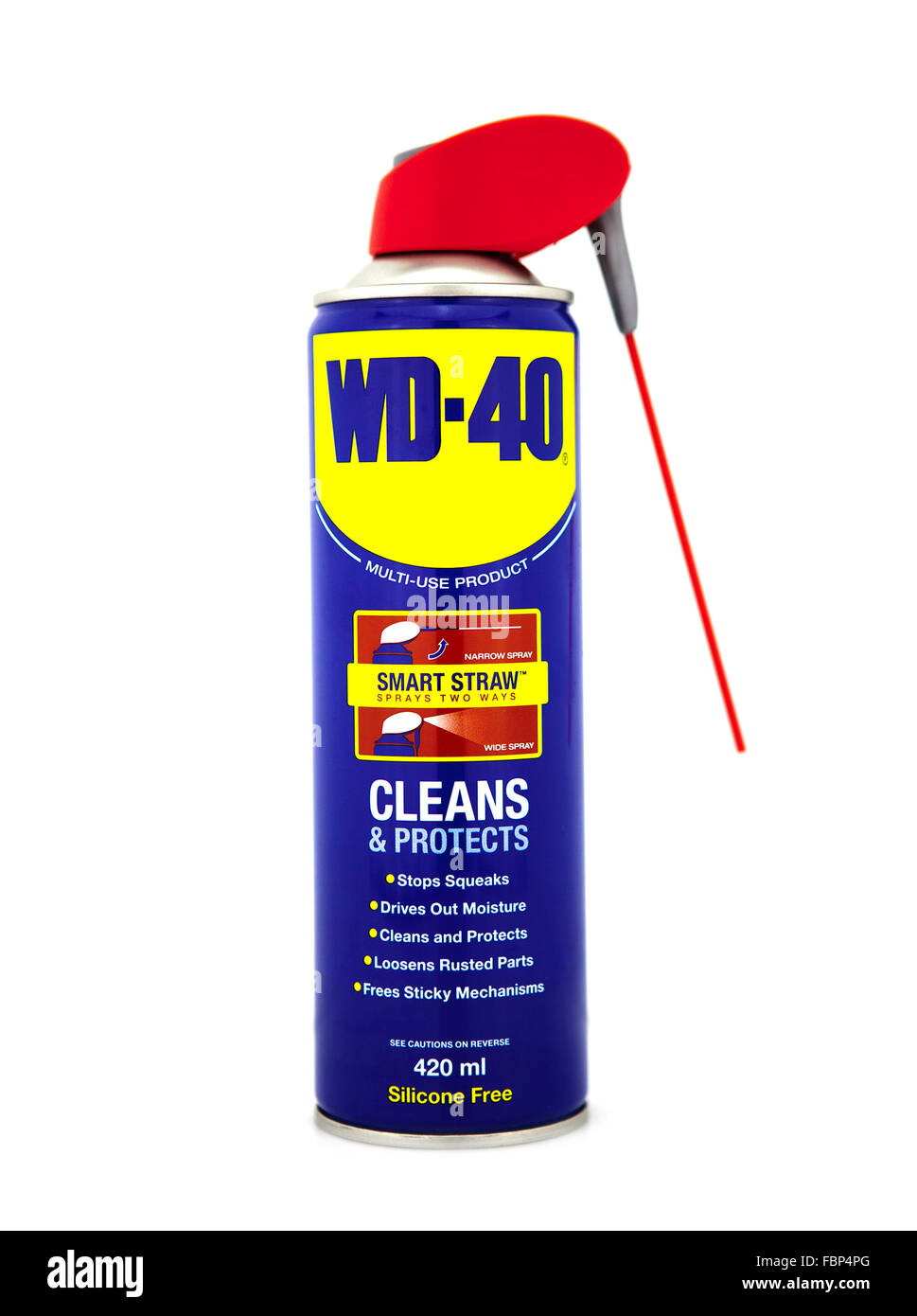 Can of WD 40 on a white background Stock Photo
