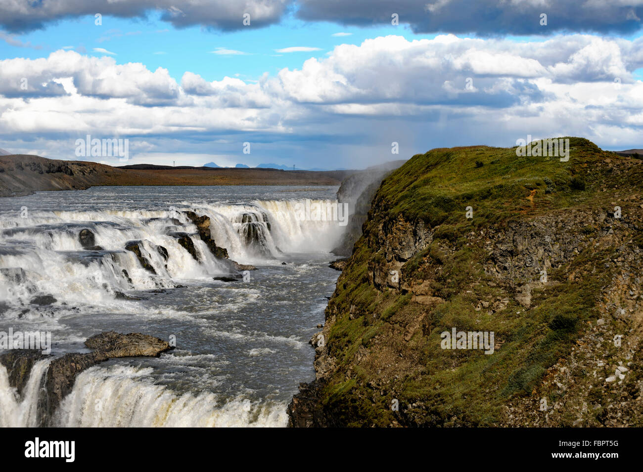 Gullfoss waterfall on the Golden Circle tour Iceland, a landmark travel destination wonder of nature double waterfall copy space Stock Photo
