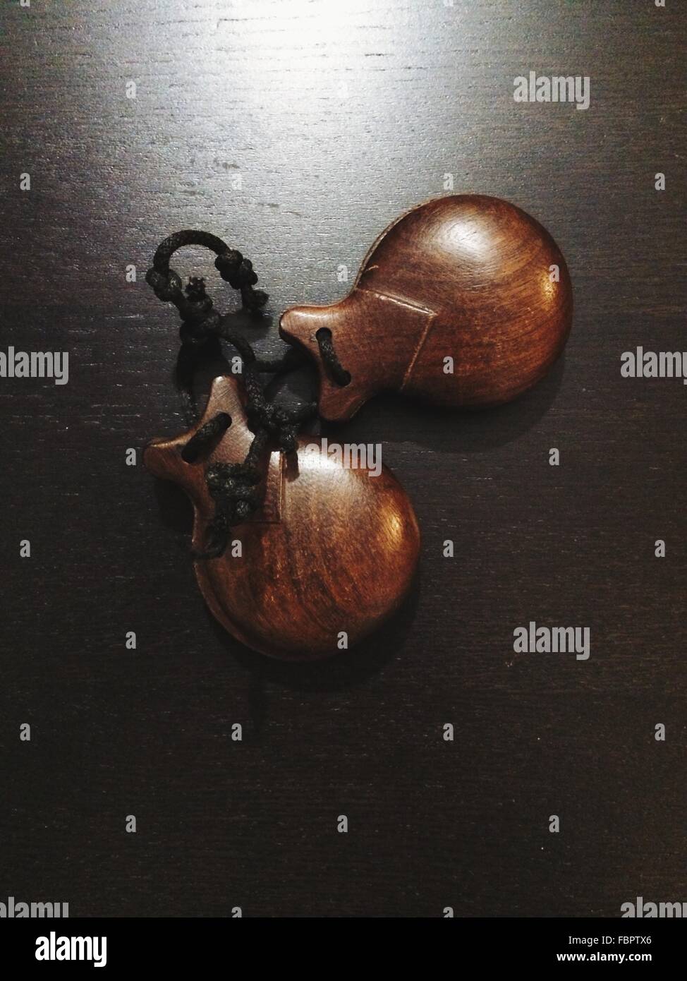 Wooden Finger Cymbals On Table Stock Photo Alamy