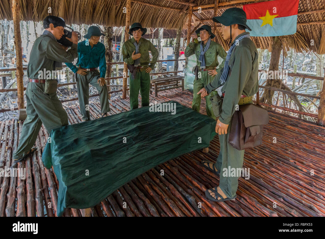 Reconstruction of Vietcong military base used in Vietnam war in the mangrove swamp at Lam Vien Can Gio park near Saigon Vietnam Stock Photo