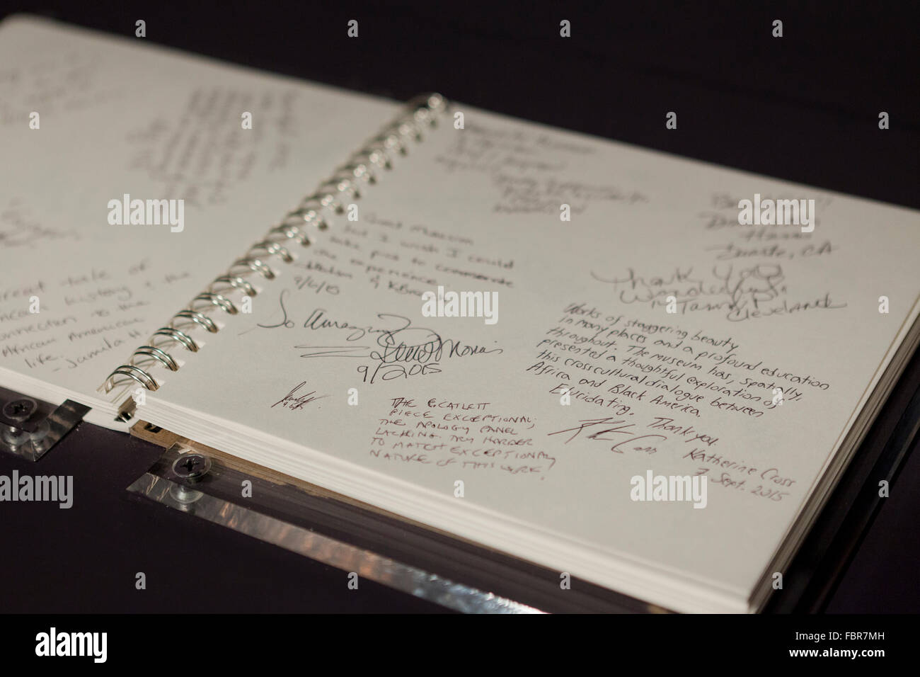 Guest sign in book placed in public museum USA Stock Photo Alamy
