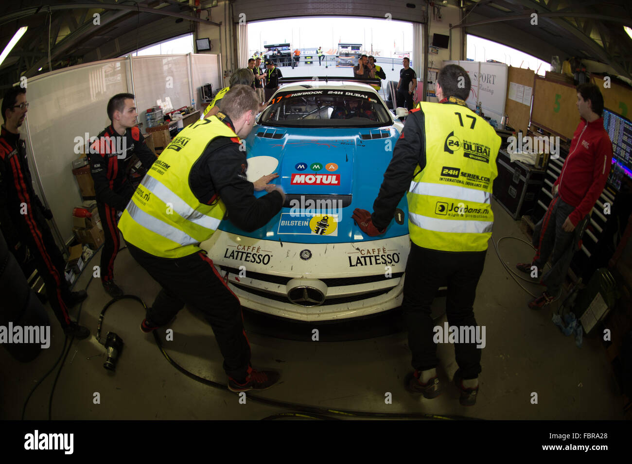 The IDEC Sport Racing Mercedes SLS AMG GT3 in the pit lane during the ...