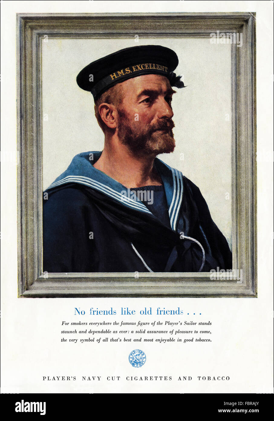Original vintage full page colour advert from 1950s. Advertisement from 1954 advertising Player's Navy Cut Cigarettes and Tobacco. Stock Photo