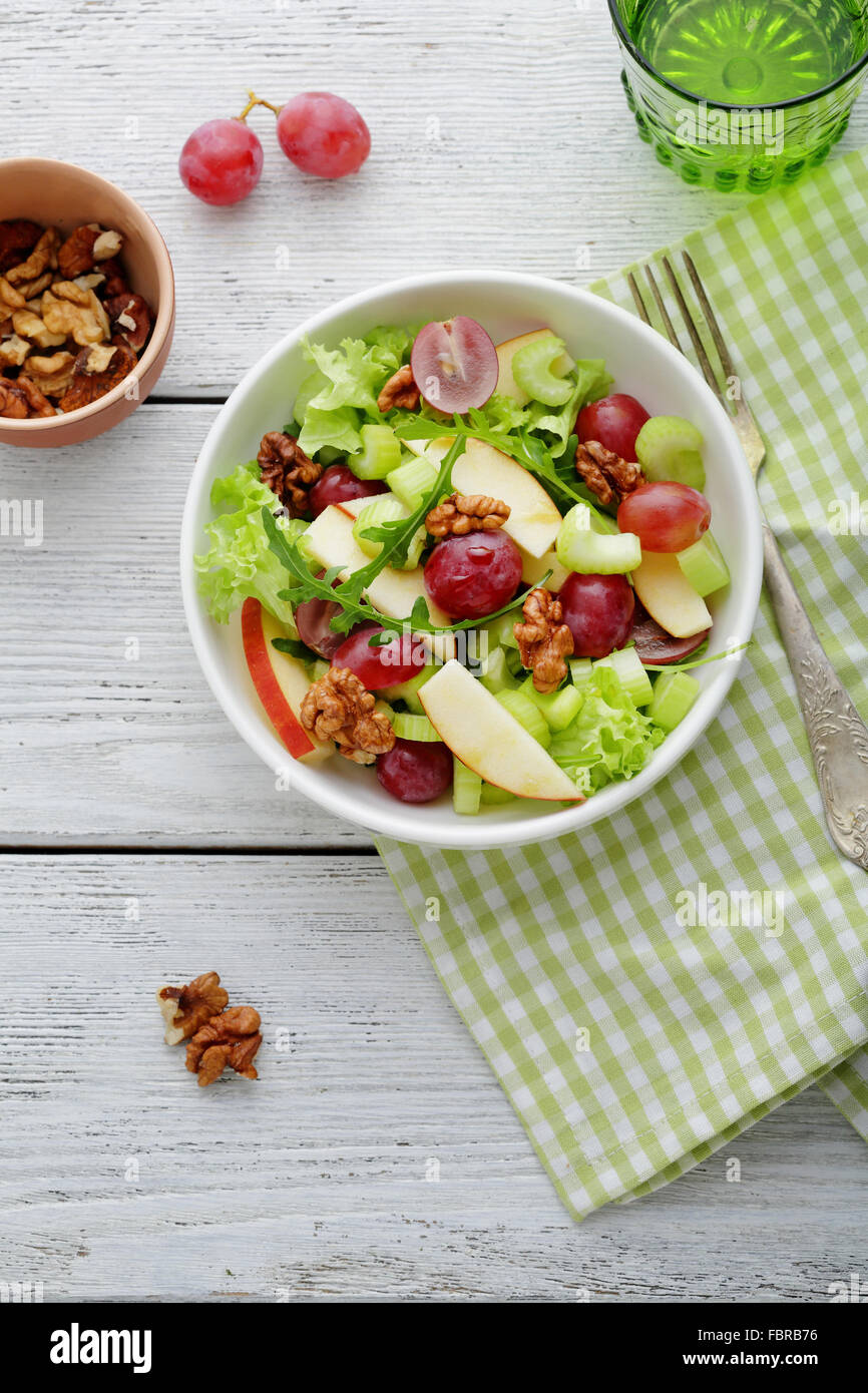 fresh salad with green apple, top view Stock Photo
