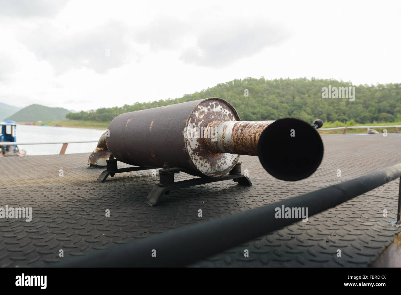 Rusted exhaust pipe on a roof top of a boat Stock Photo Alamy