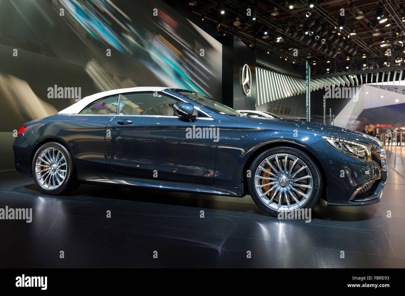 2017 Mercedes-Benz S-Class Convertible V-12 Biturbo at the North American International Auto Show, Detroit 2016. Stock Photo