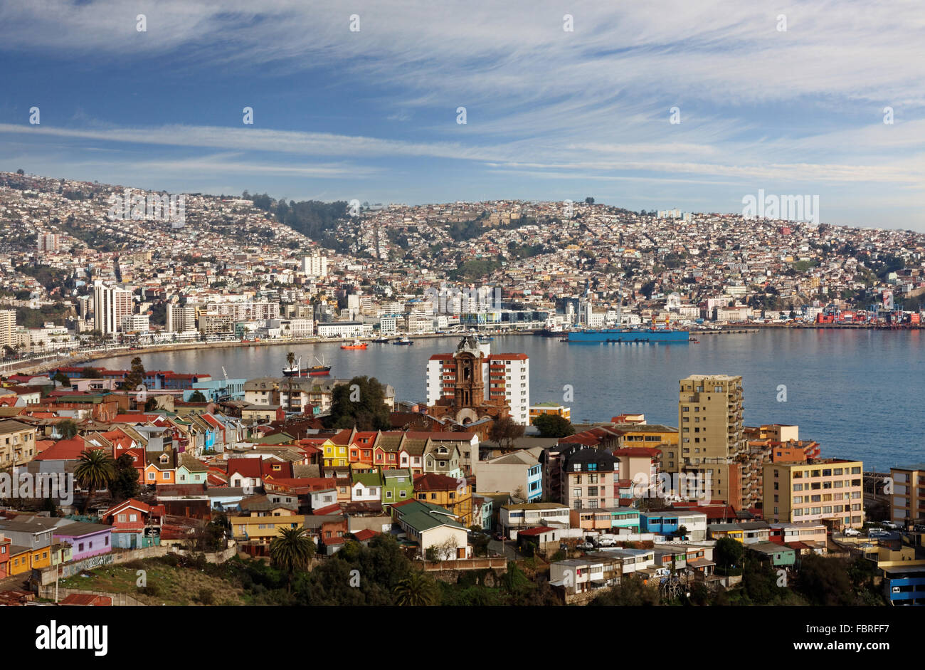 aerial view of town of Valparaiso Chile South America Stock Photo