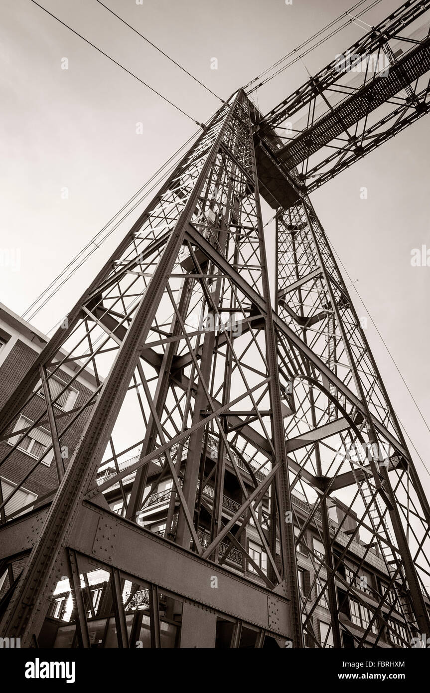 Transporter bridge that links the towns of Portugalete and Getxo, Vizcaya Bridge, Basque Country, Spain. Stock Photo