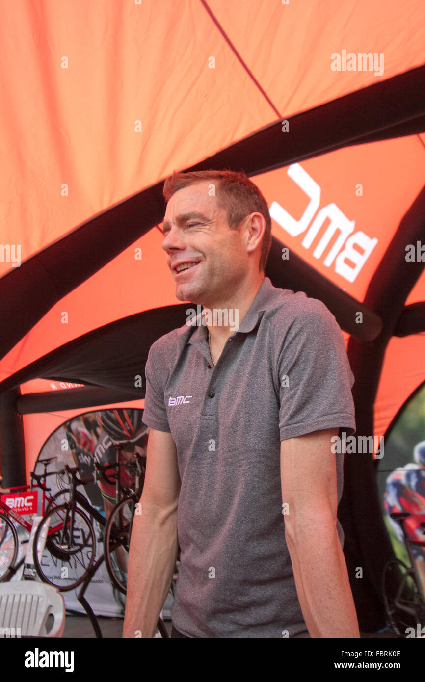 Adelaide, Australia. 19th Jan, 2016. Cadel Evans who became the first Australian in 2011 to win the Tour de France cycling race signs autographs at the Tour Down Under village Credit:  amer ghazzal/Alamy Live News Stock Photo