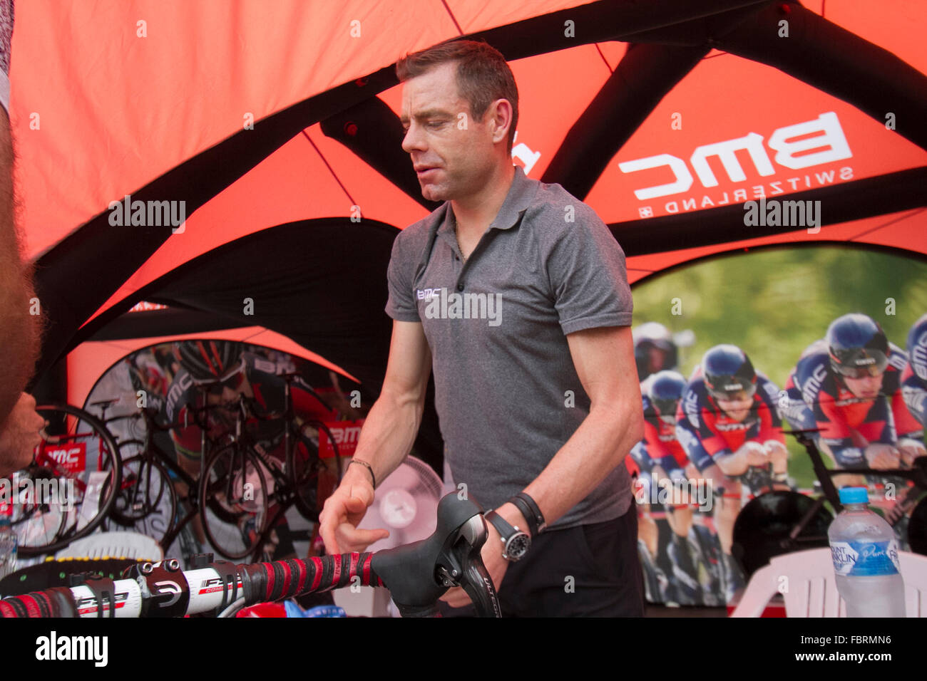 Adelaide, Australia. 19th Jan, 2016. Cadel Evans who became the first Australian in 2011 to win the Tour de France cycling race signs autographs at the Tour Down Under village Credit:  amer ghazzal/Alamy Live News Stock Photo