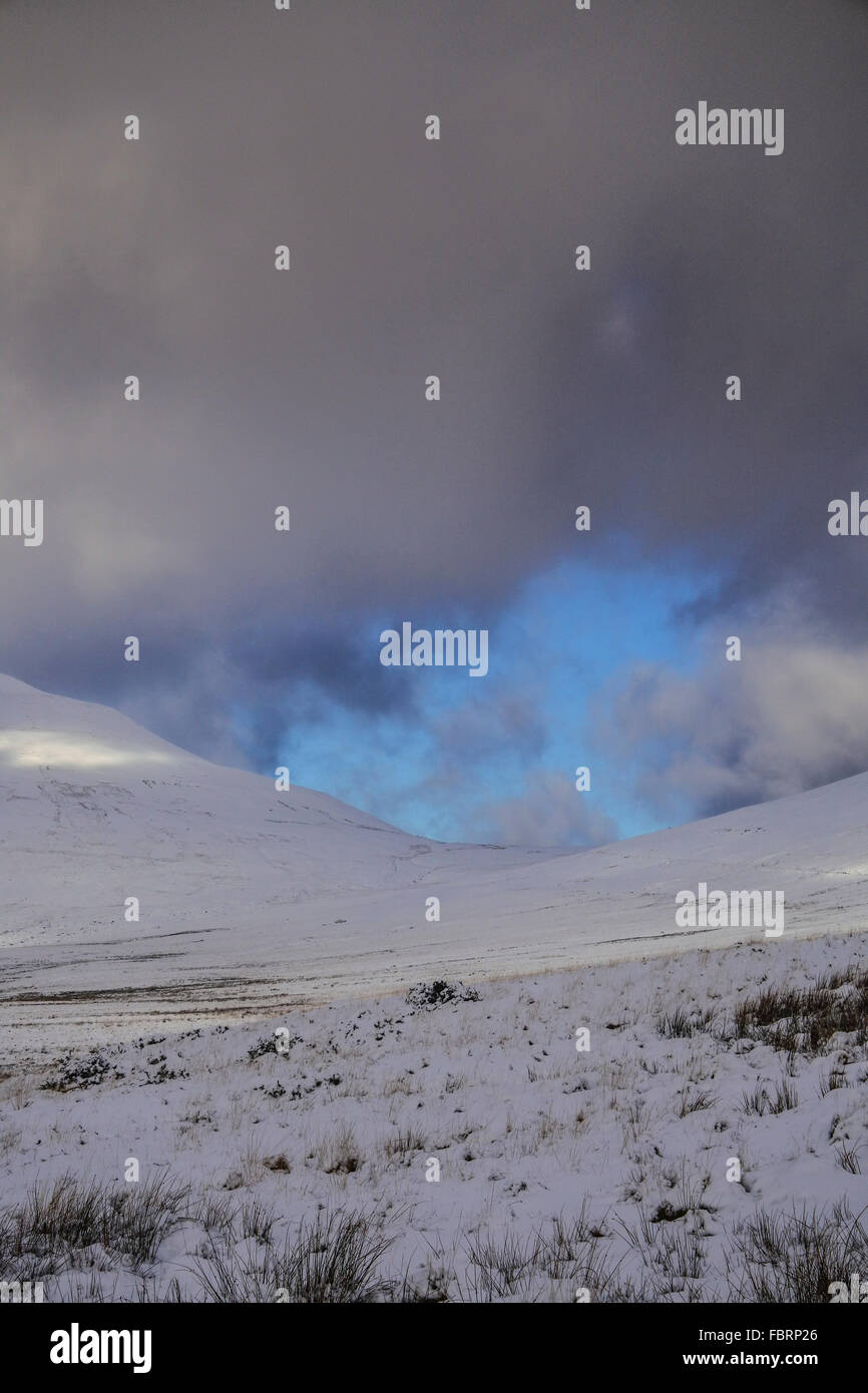 Snow-covered Pen y Fan, Corn Du and Cribyn viewed from the south in the ...