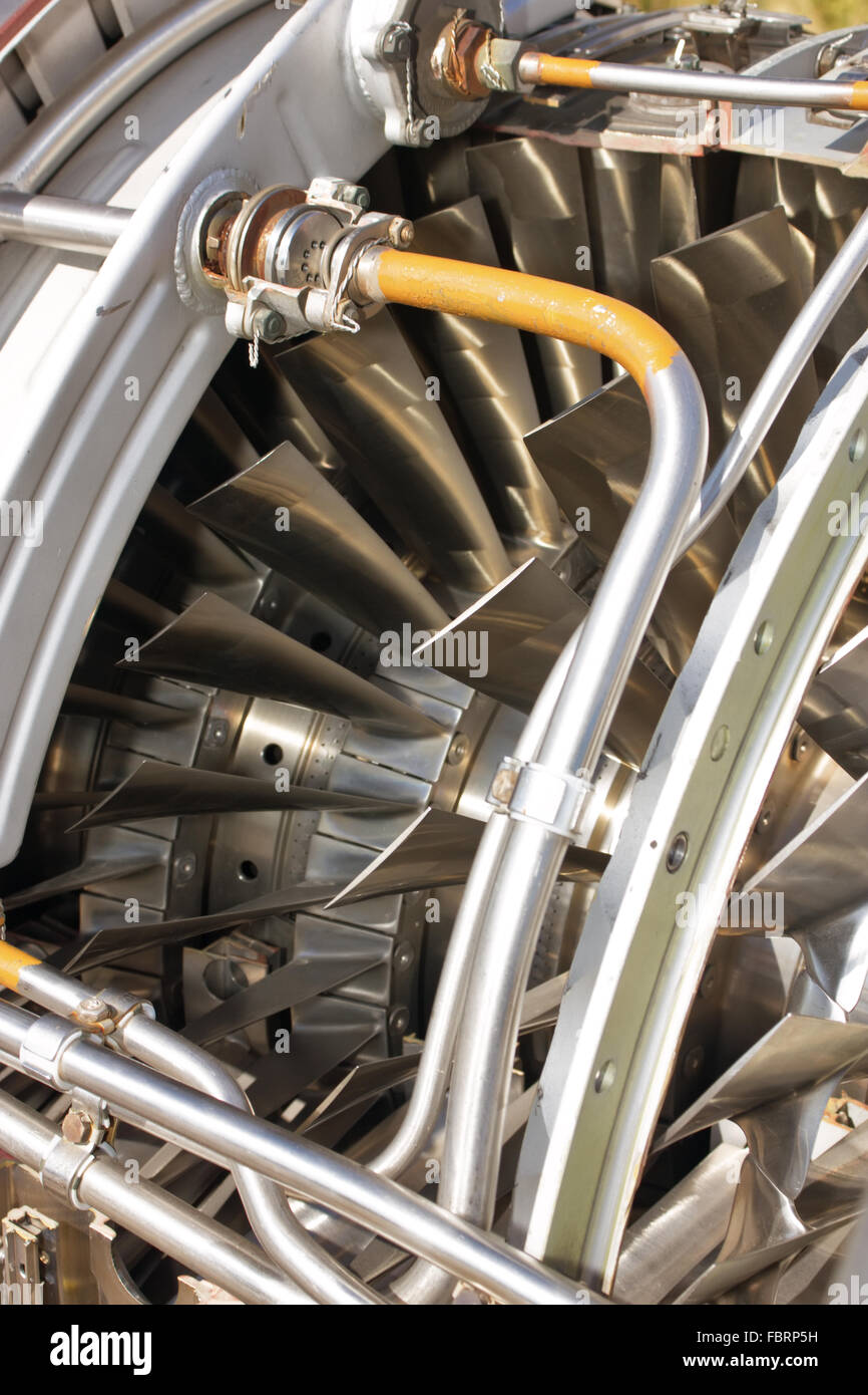 Airplane jet engine blades closeup Stock Photo